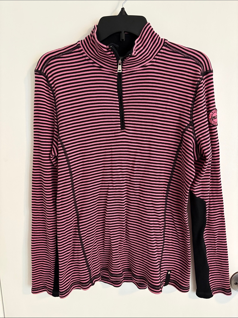 Ralph Lauren Pink & Black Striped Half-Zip Pullover